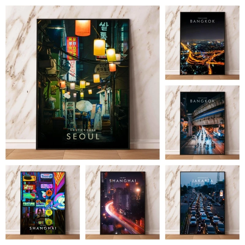 

Poster And Painting Seoul City night Hanging Kid Action Figures Decor Gifts Comics Pictures Wall Art Modern Living Room
