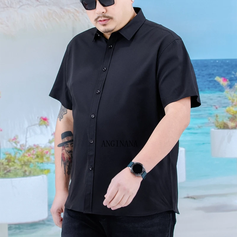 Plus size 12xl 170kg men's short sleeve oversized shirt large 10xl 9xl 8xl 6xl business summer Lapel shirt Navy black red white 3