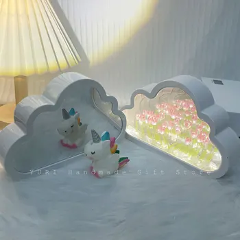 구름 튤립 야간 조명 수제 DIY 재료 꽃 홈 장식 거울, 창의적인 분위기 램프, 생일 선물, 발렌타인 데이