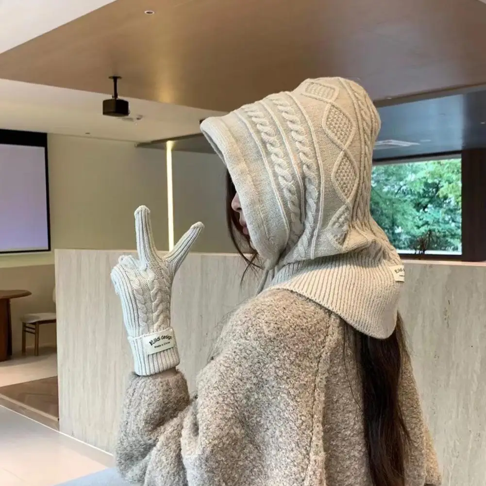 

Winter Hat Gloves Set Thicken Balaclava Hat Gloves Set For Women Men Winter Knitted Headgear With Drawstring Closure Warm Touch