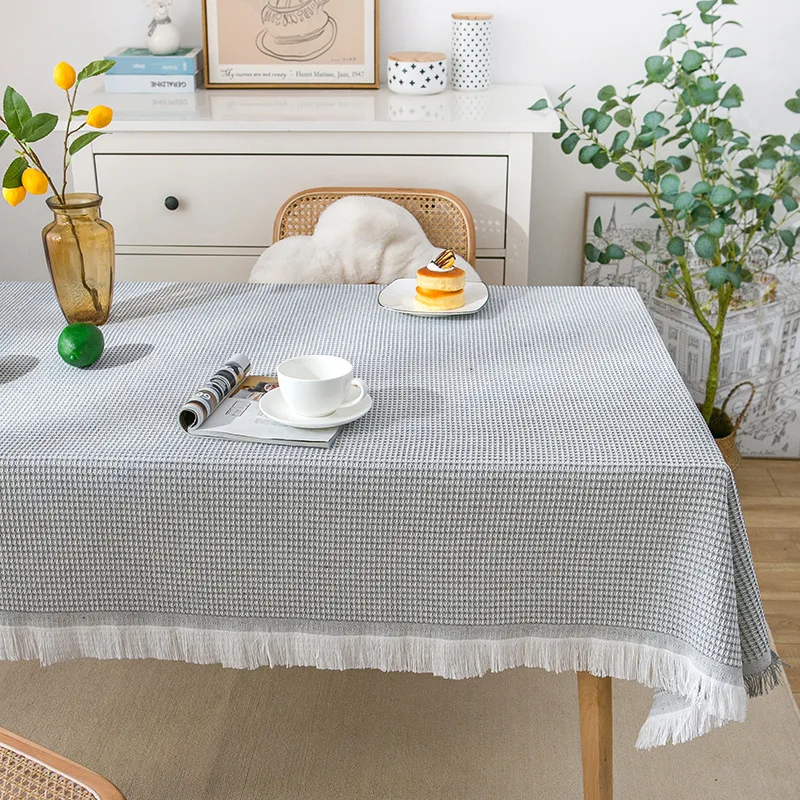 

B-164 gentle gray cotton and linen French tablecloth small round table light luxury birthday photo shoot white Japanese tableclo