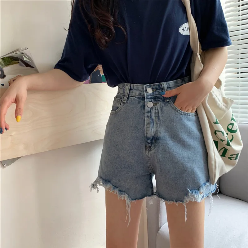 2021 Summer New High Waist Jeans Shorts Women Loose Thin A-line Wide Leg Pants Hot Pants Button Tide Fashion Denim Shorts Female zara shorts