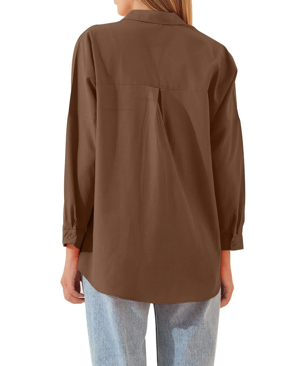 Womens Clothing V-neck Solid Button Long Sleeve Casual Blouse