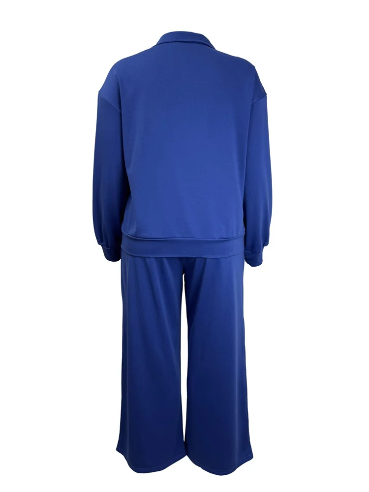 Wmstar Women Pants Sets Wholesale Plus Size Solid Color Suit A Half Zipper Long Sleeve Top with Loose Tightness and Straight Top