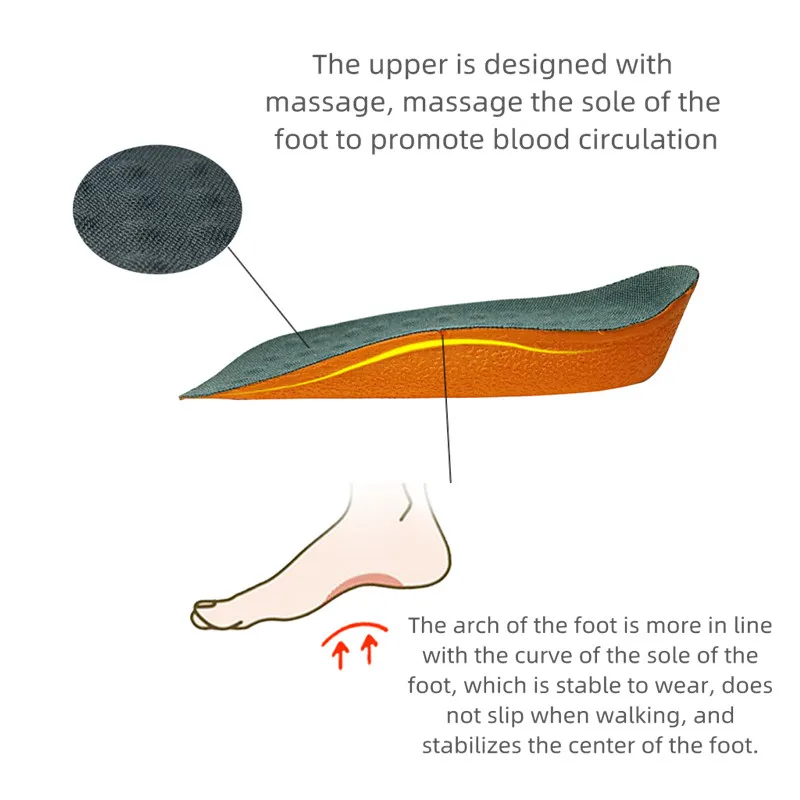 PU Memory Foam Invisible Height Increased Insoles For Unisex Shoes Inner Sole Shoe Insert Lift Heel Comfort Arch Support Insoles