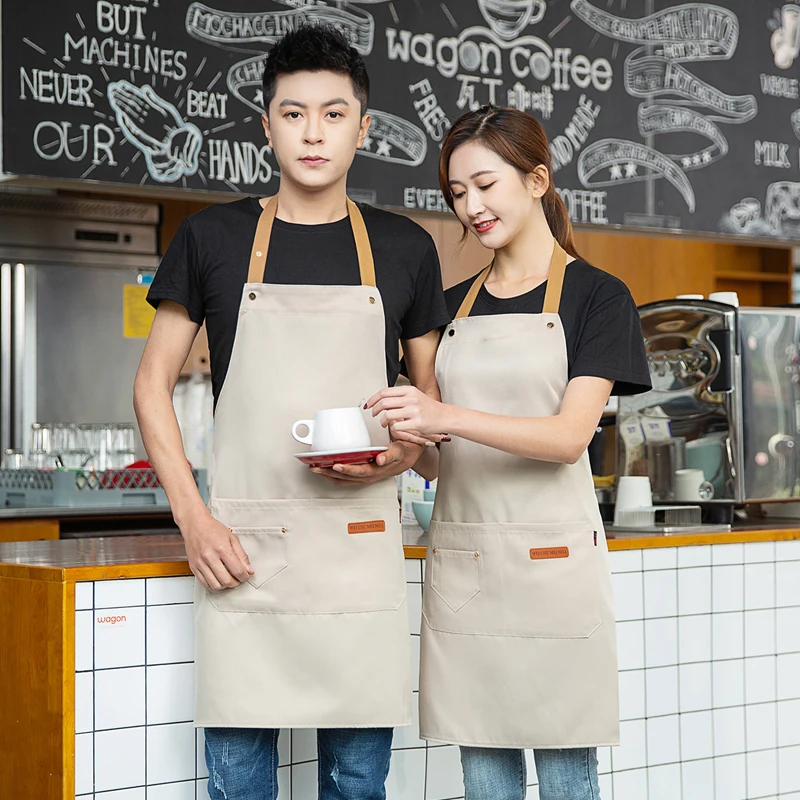 Customized Logo Design Apron Logo Signature Men's Women's Kitchen Aprons Home Chef Baking Clothes Waterproof  with Pockets 5