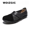 WOIZGIC Women's Female Mother Woman Genuine Leather Soft Shoes Flats Loafers Mocassin Boat Hook Loop De Mujer Big Size 42 43 44 1