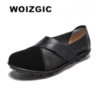WOIZGIC Women's Female Mother Woman Genuine Leather Soft Shoes Flats Loafers Mocassin Boat Hook Loop De Mujer Big Size 42 43 44 1