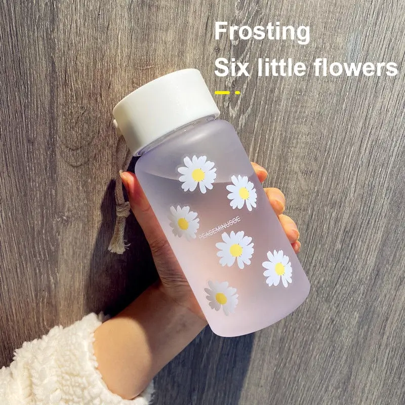 H2O Frosted Transparent Water Bottles Plastic Cup Sports Lovers Cup Fashion  Stick Rope Cup Flower Cups