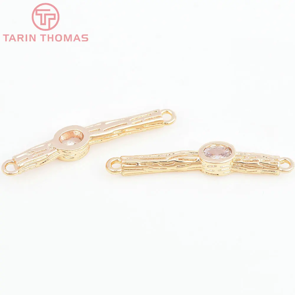 6963) 6PCS 4x22.5MM 24K Gold Color Brass with Zircon Stick