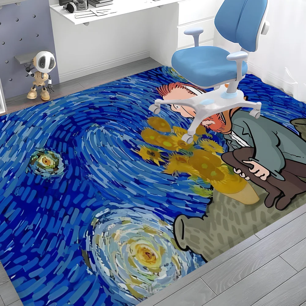Cartoon Van Gogh Hallway Carpet Non-Slip Laundry Room Mat Laundry Decor Balcony Child Living Room Toilet Rug 2