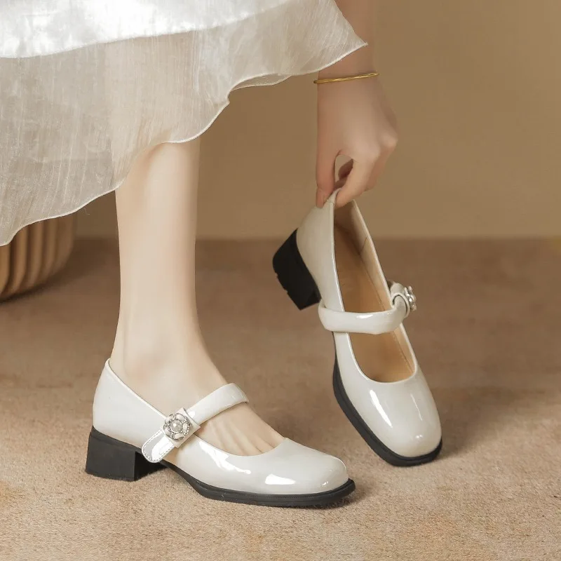 

Shallow Mouthed Single Shoes for Women Square Toe Gentle Retro Mary Jane Shoes Women Leather Shoes Women Pumps 41-164