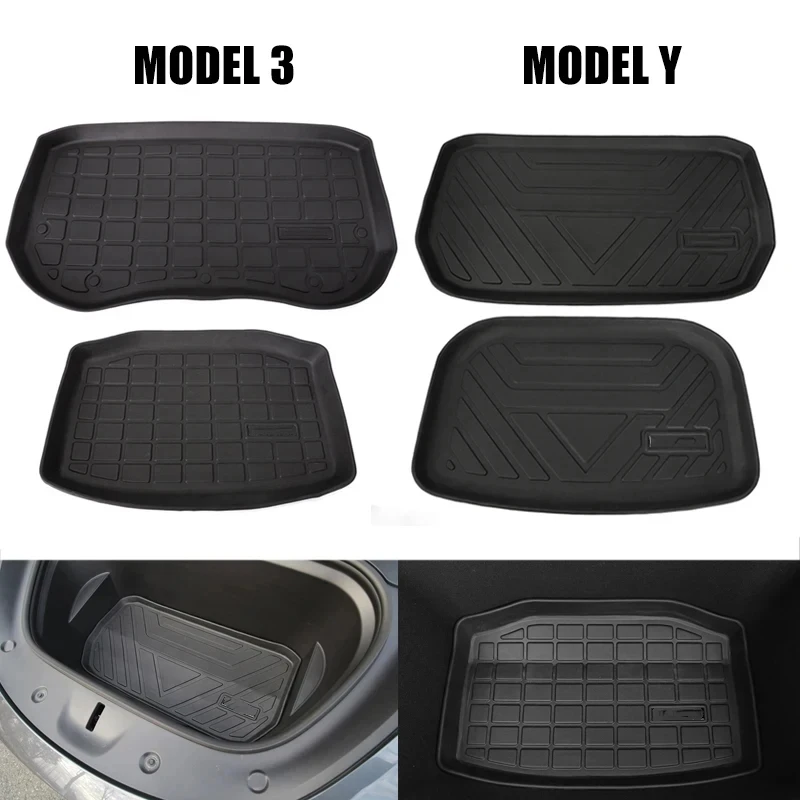 TPE Pad Front Rear Mat For Tesla Model Y 2019-2023 Model 3 2021-2023 Accessories Trunk Cargo Tray Floor Mat With LOGO Trunk Mats