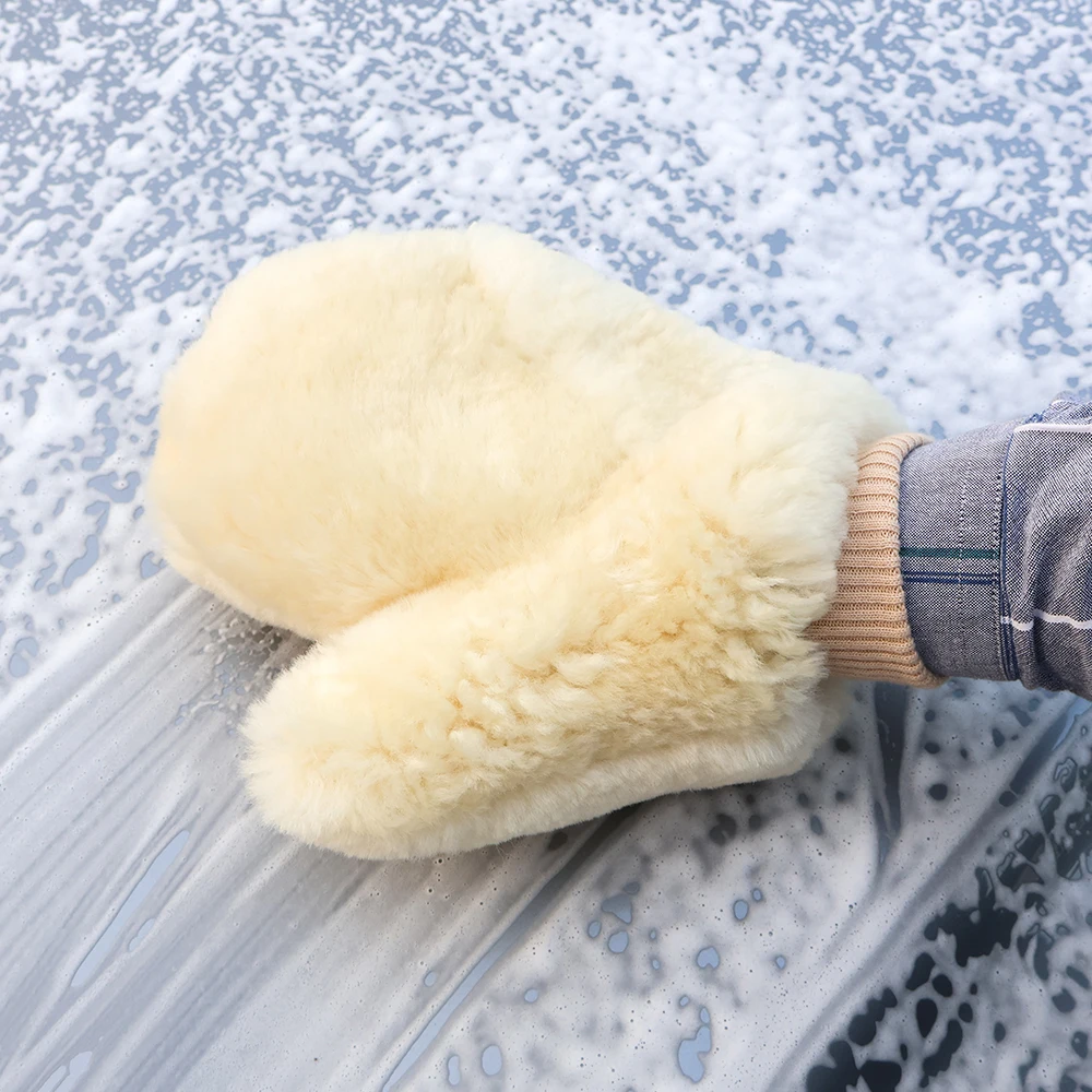 Pure Wool Double-Sided Car Wash Mitt AUTOBRIGHT Ultra-Soft Scratch-Free High Absorbency for Car Body Cleaning car cleaning gloves