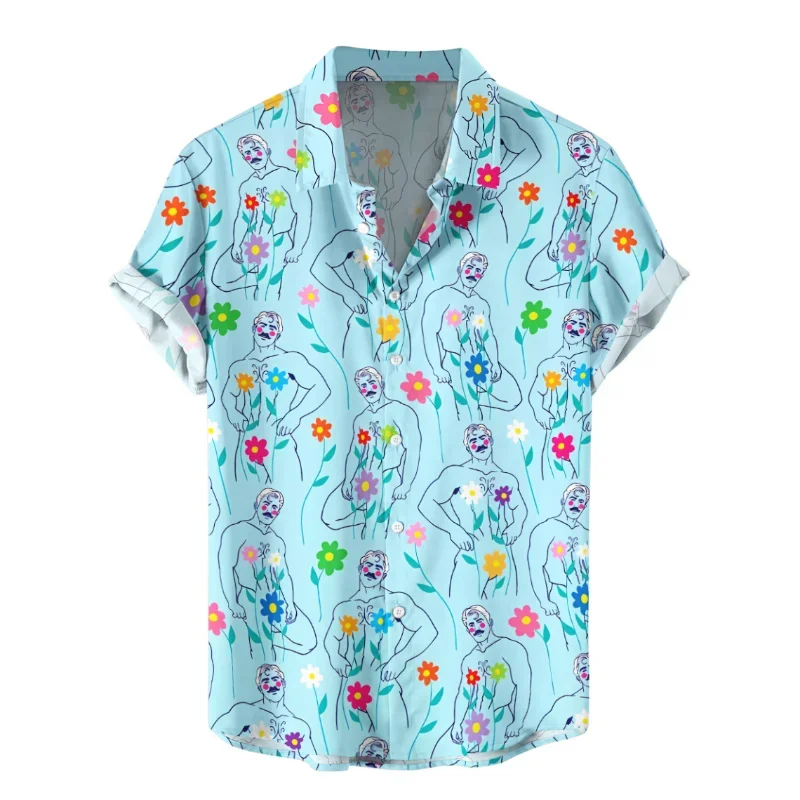 thumbnail image 1 of Camisas hawaianas divertidas con estampado 3D para hombre, camisas con botones y solapa con personalidad, blusas de manga corta de gran tamaño, ropa para hombre, 1 of 5