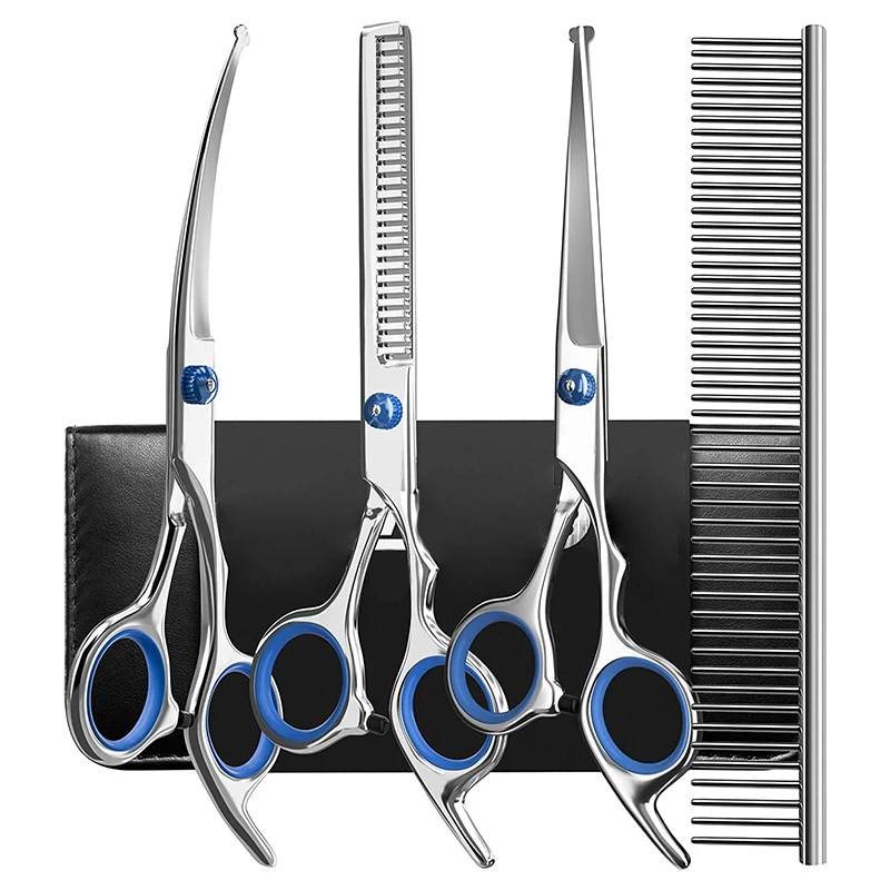 Dog Grooming Scissors Round Head Professional Stainless Steel Pet Shears Animal Cutting Portable Kit