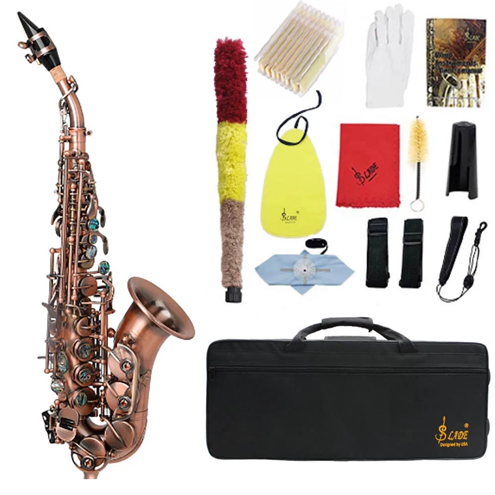 SLADE Soprano Saxophone Bb Brass Body Carved Keys White