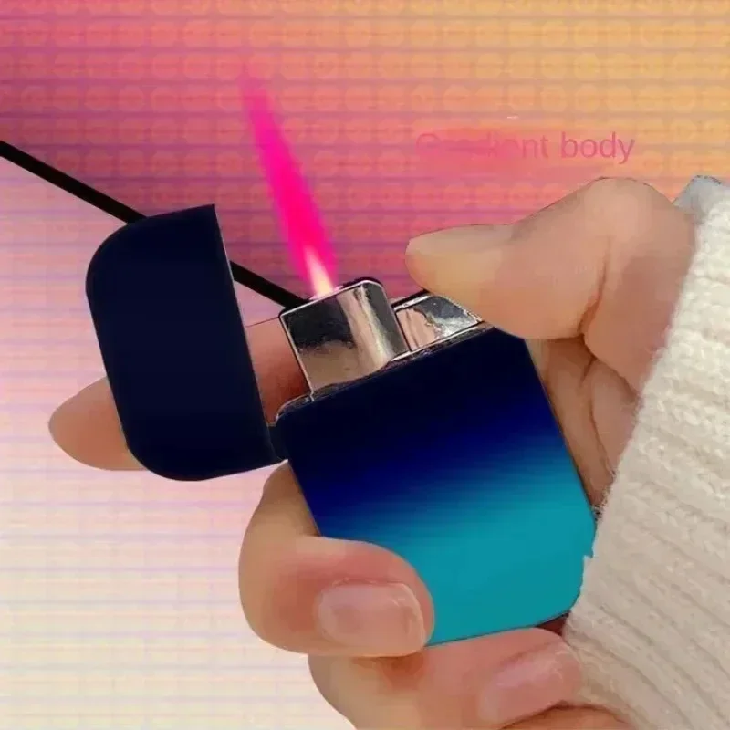 Gradient Colorful Butane Gas Metal Windproof Torch Lighter butane gas lighter cigarette lighter Cigarette Red Flame Turbo Smoking Accessories Women's Gift