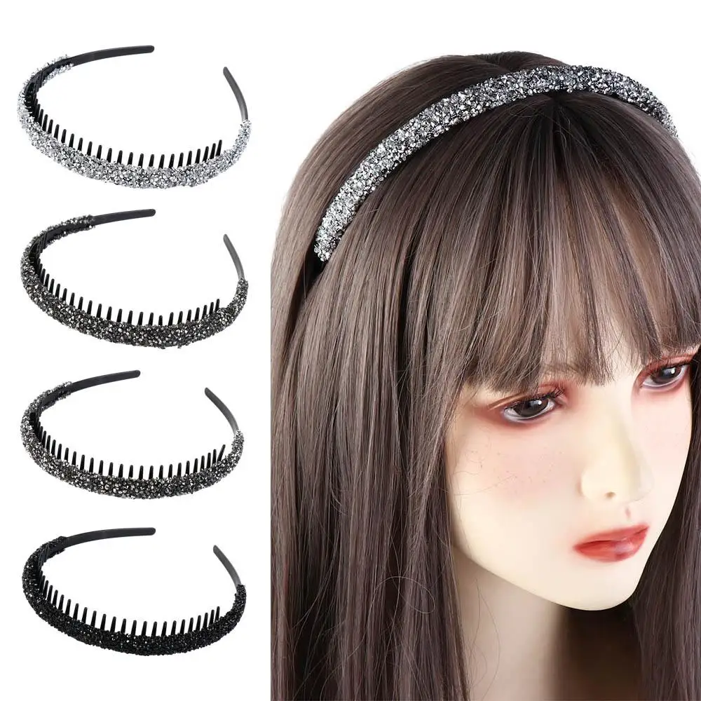 

Vintage Shiny Rhinestone With Toothed Anti Slip Headband for Women Hairband Wash Face Hair Hoop Accessories Plastic Hair Clips