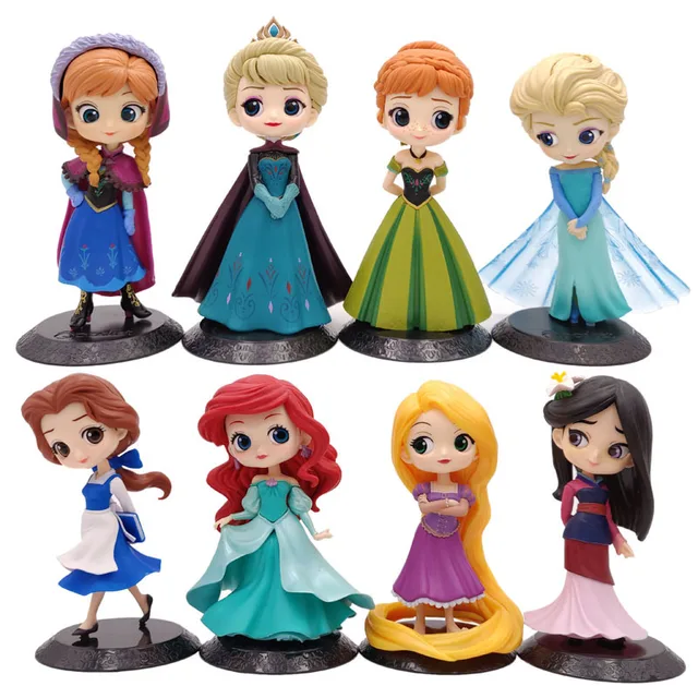 Disney Princess Figure Q Posket Mulan Ariel Bell Elsa Belle Cake Decorating Toy 14cm Car Model Girl Birthday Gift 2