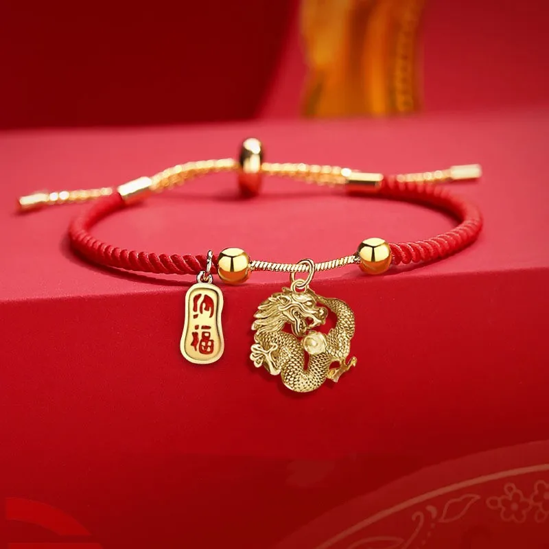 New Chinese Fashion Style Red Rope Dragon Bracciale Per Le Donne Cute Animal Zodiac Dragon Bracciale Regali Di Gioielli Di Compleanno Di Capodanno