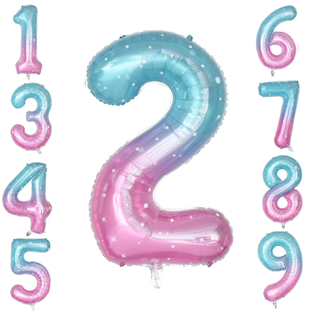 1 Pz Cielo Stellato Numero Palloncini 40 Pollici Gradiente Stellato Grande 0-9 Numero Palloncini Per Anniversay Festa Unicorno Compleanno Decoratio