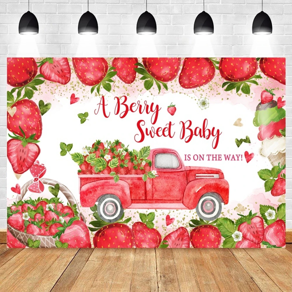 1pc, A Berry Sweet Baby is on the Way - Strawberry Baby Shower Backdrop for  Photography and Cake Table Decorations