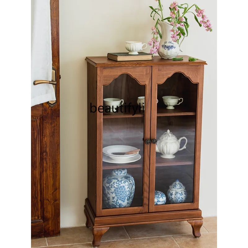 

Vintage Solid Wood Home Entrance Dining Side Locker Corridor Decoration Side Cabinet storage cabinet furniture