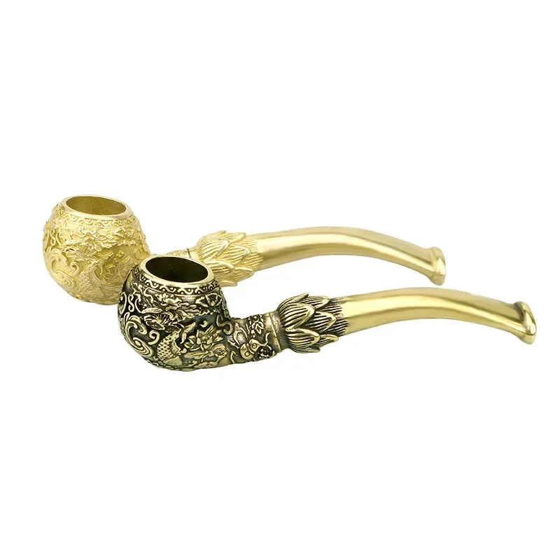 Tobacco Pipe Herb Smoking Pipe Smoking Pipe Handicraft Pipe Antique Hand-carved Carp Brass Copper Cigarette Holder Figurines Miniatures Ornaments Creative Home Decoration