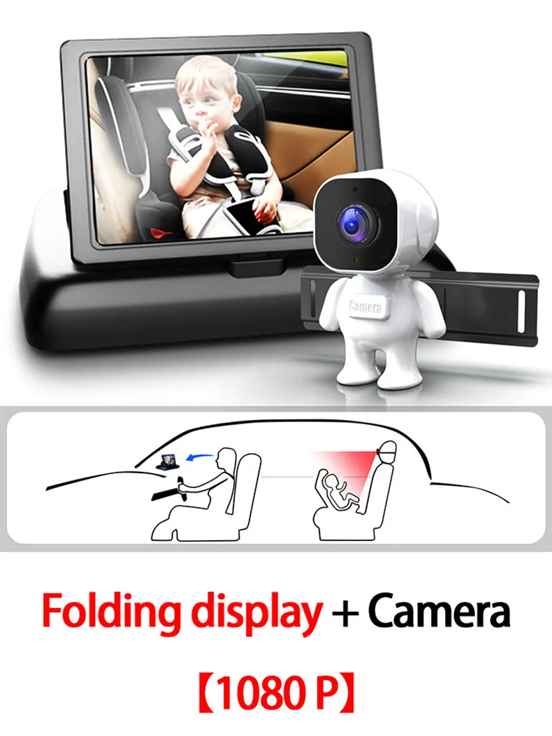 1080HD Night Vision Baby Car Mirror 4.3 Inch Screen Monitor Mount Desktop Rear F