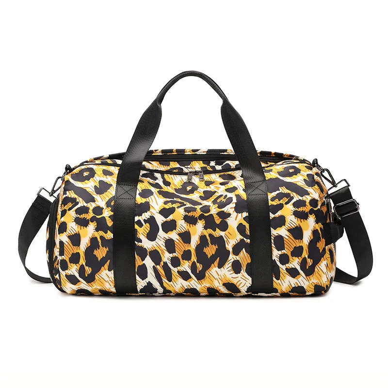 

Leopard Print Sports Travel Bag Women Bag Large Capacity Portable Oblique Straddle Travel Bags Dry Wet Separation Duffel Bag