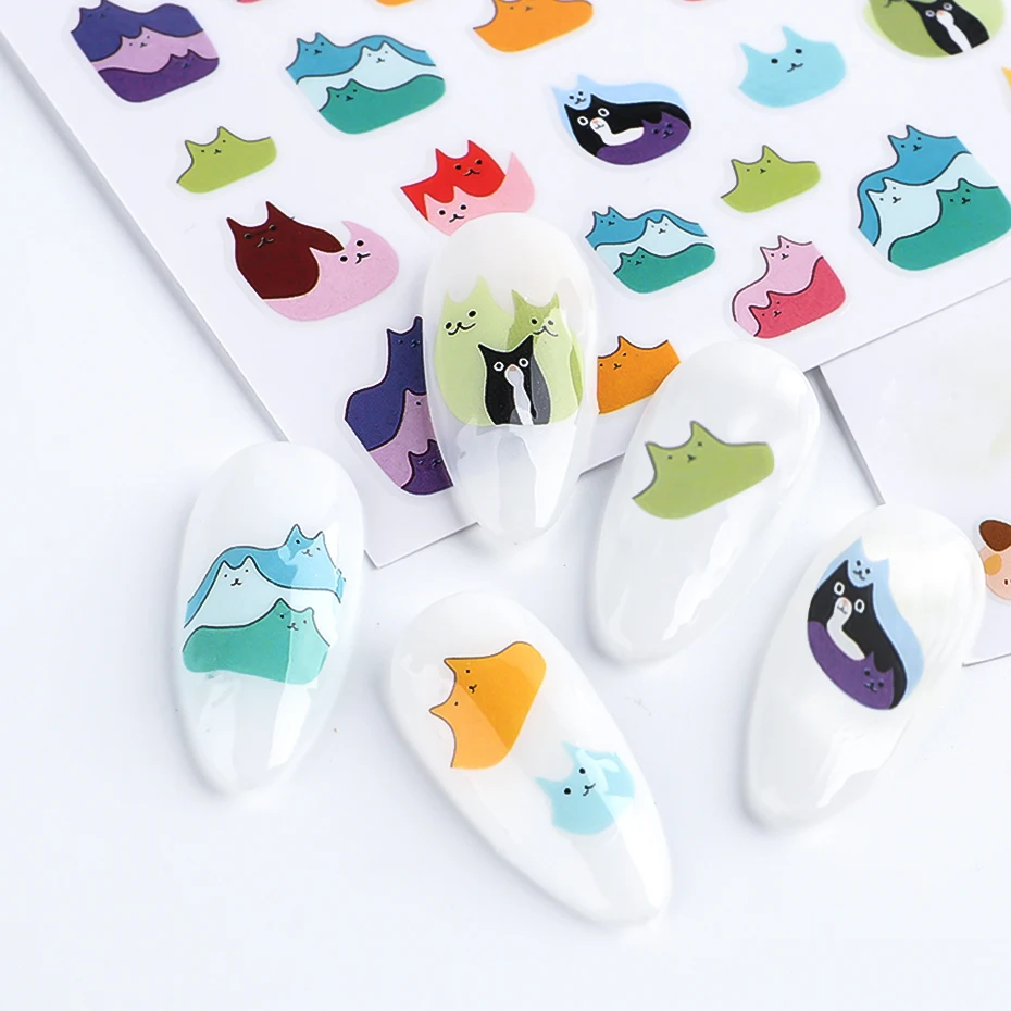 Nail Stickers Nail Art Decoration Nail Decals 3D Cartoon Cute Cat Nail Childlike Stickers Kawaii Colorful Animals Series New Nail Art Tattoo Design Manicure Decal LASTZ-CS186