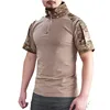 Summer Short Sleeve Combat Shirts Men 1/4 Zipper Cotton Tactical T Shirt Hiking Outdoor Training Shirts Wear Resistant Tops 1