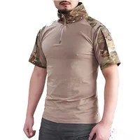Summer Short Sleeve Combat Shirts Men 1/4 Zipper Cotton Tactical T Shirt Hiking Outdoor Training Shirts Wear Resistant Tops 1