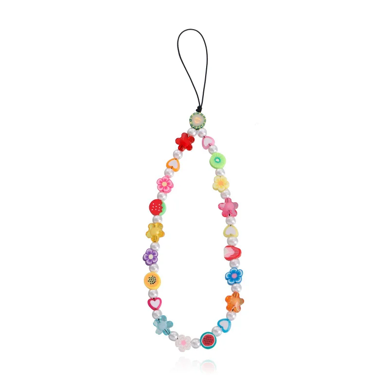 Elegant Pearl and Cherry Beaded Phone Chain and Charm Keychain Accessory