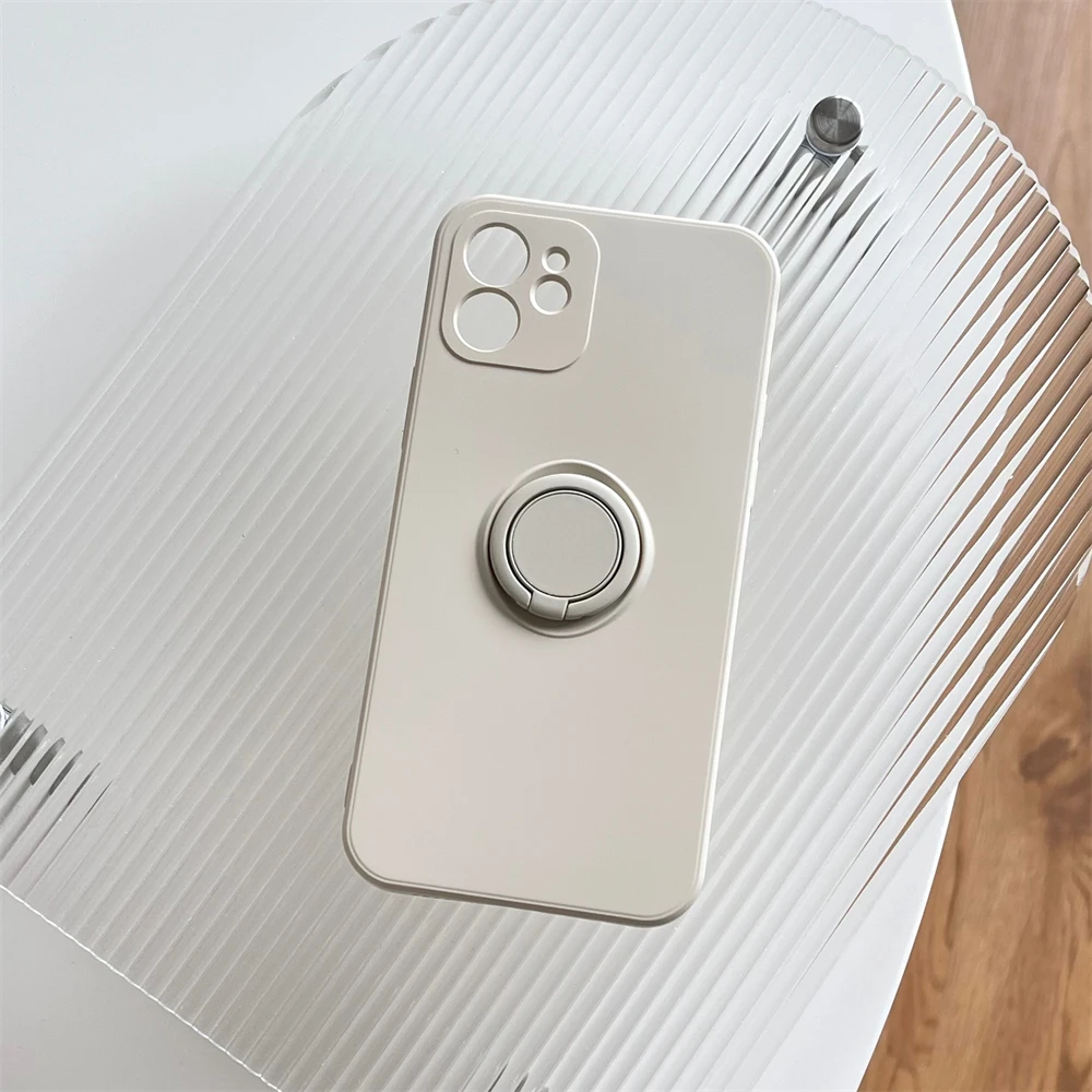 thumbnail image 1 of Square Original Liquid Silicone Magnetic Holder Ring Stand Soft Case For iPhone 15 14 Pro Max 13 12 11 Armor Shockproof Cover, 1 of 4