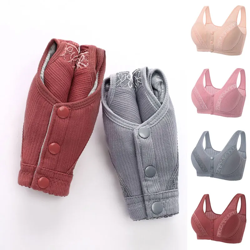 Middle-Aged and Elderly Bras Large Size Front Closure Brasieres Mother's  Tank Tops Thin Cotton Underwear for Women (Color : Shrimp red, Size 