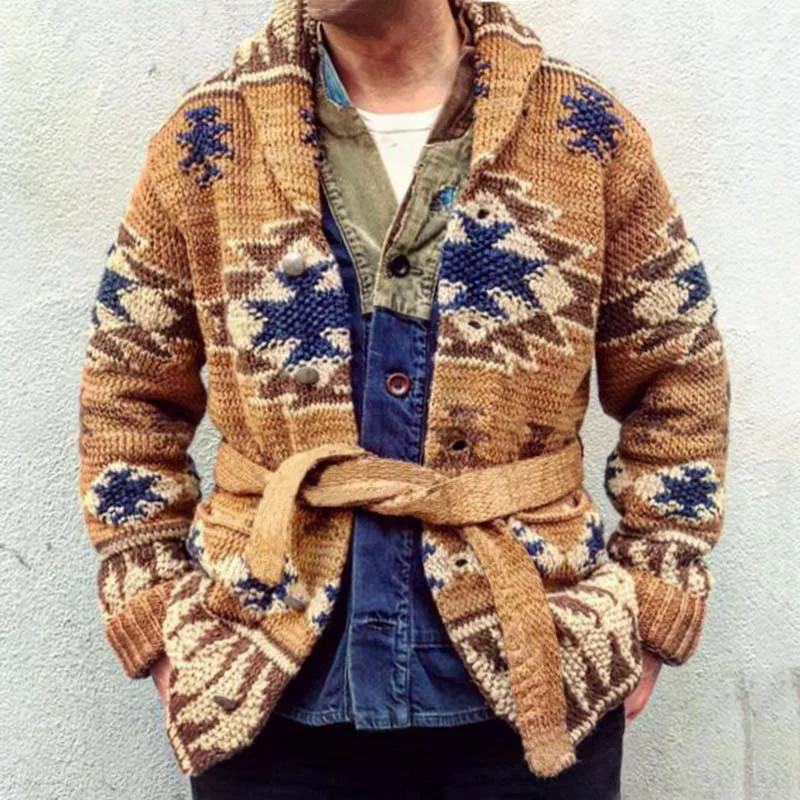 

Men's Sweater Cardigan 2023 Autumn And Winter New Thick Warm Heavy Jacquard Lace Knit Sweater Coat