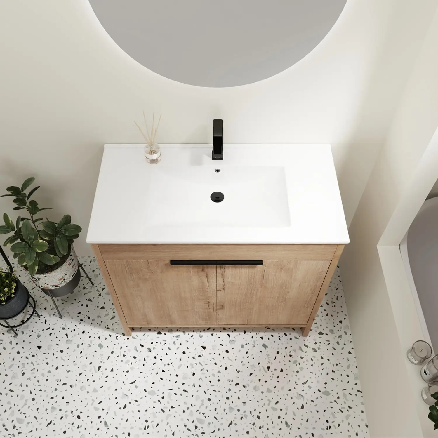 36-Inch Bathroom Vanity with Sink Mid-Century Bathroom Vanities with Top Basin Floor Wood Bathroom Sink Cabinet 4