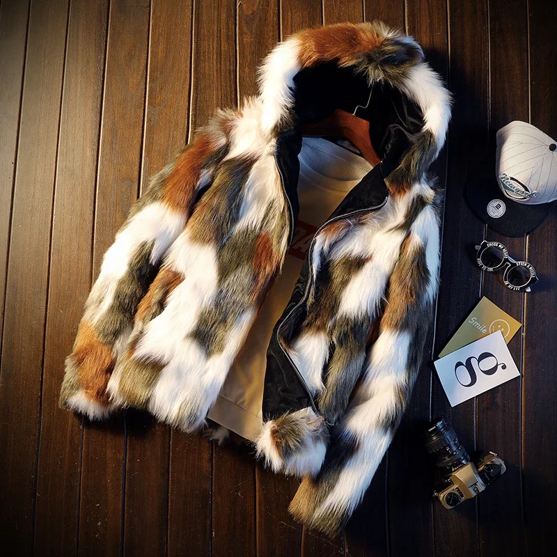 Men Winter Jacket Winter Warm Fleece Faux Fur Casual Hooded Thick Boutique Fashionable Male Slim Size S-5XL