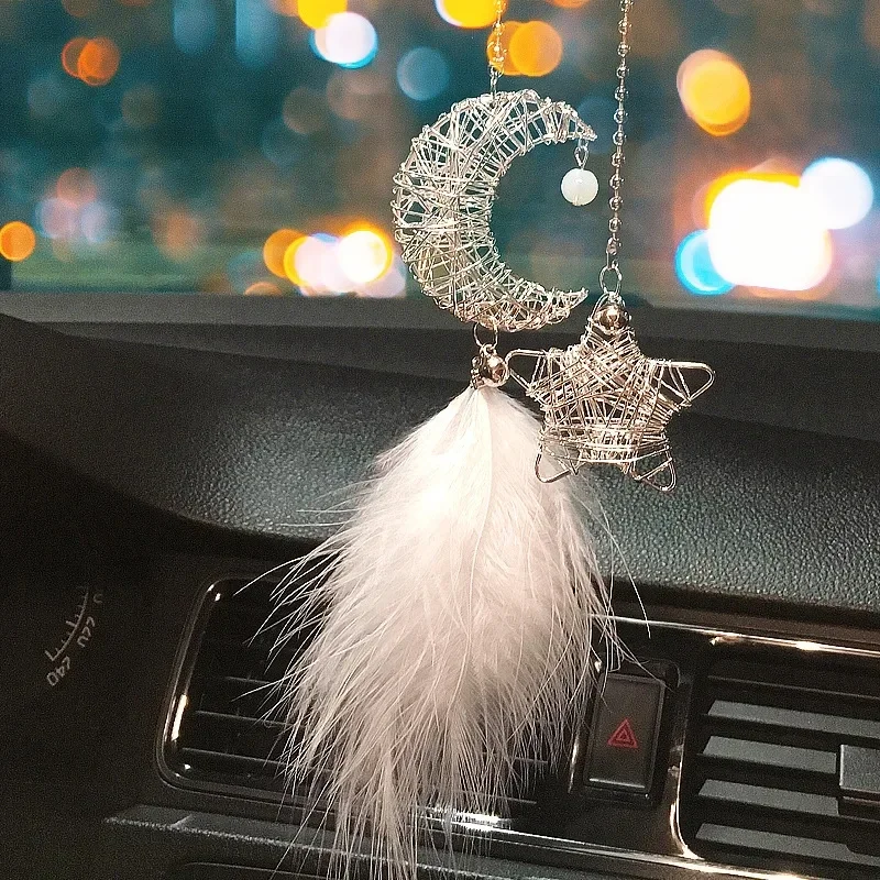 Colorful Mini Dream Catcher Rearview Mirror Charm with Double Wind Chimes - Car Interior Decor Pendant