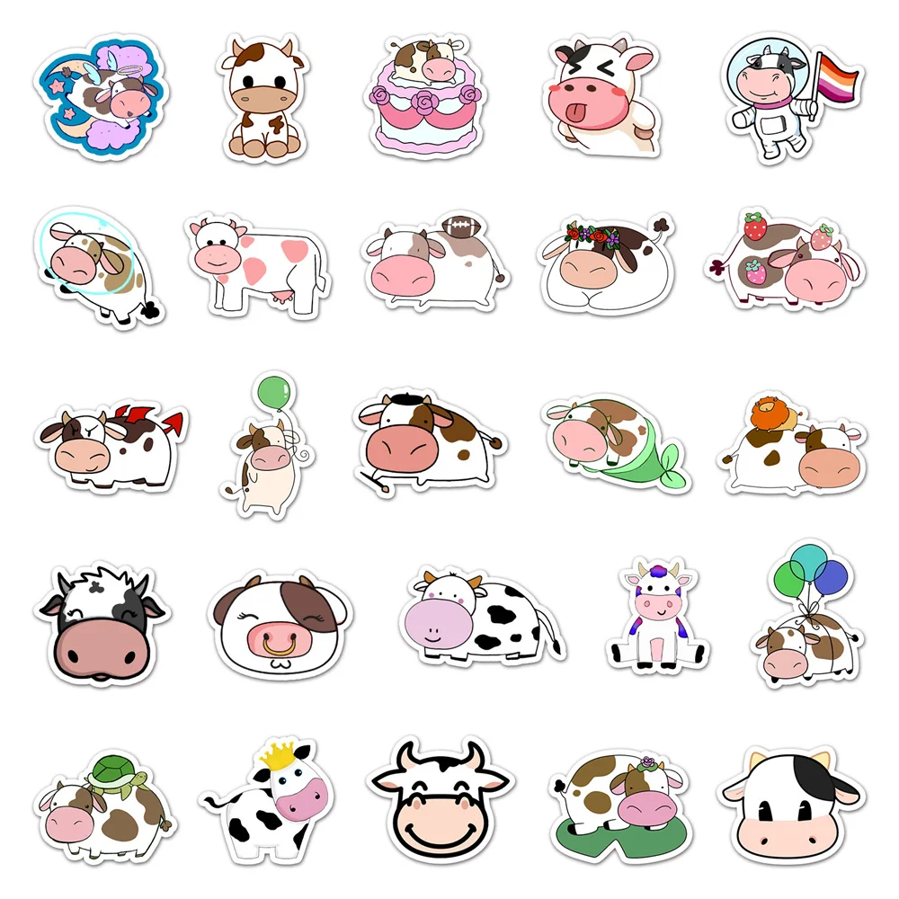 50pcs Ins Cute Cow Stickers Pack Stationery Ipad Phone Scrapbook DIY Animal Sticker Journal Accessories Craft Supplies