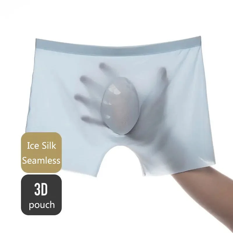 CLEVER-MENMODE Mens Sexy Soft Breathable Boxer Shorts See Through Transparent Underwear Exotic U Penis Pouch Ice Silk Lingerie
