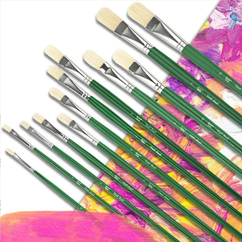 Single-support Paint Brush Flat-headed Pig Bristle Hair Water Gouache Oil Painting Pen Long Rod Art Students Color Art Supplies 3