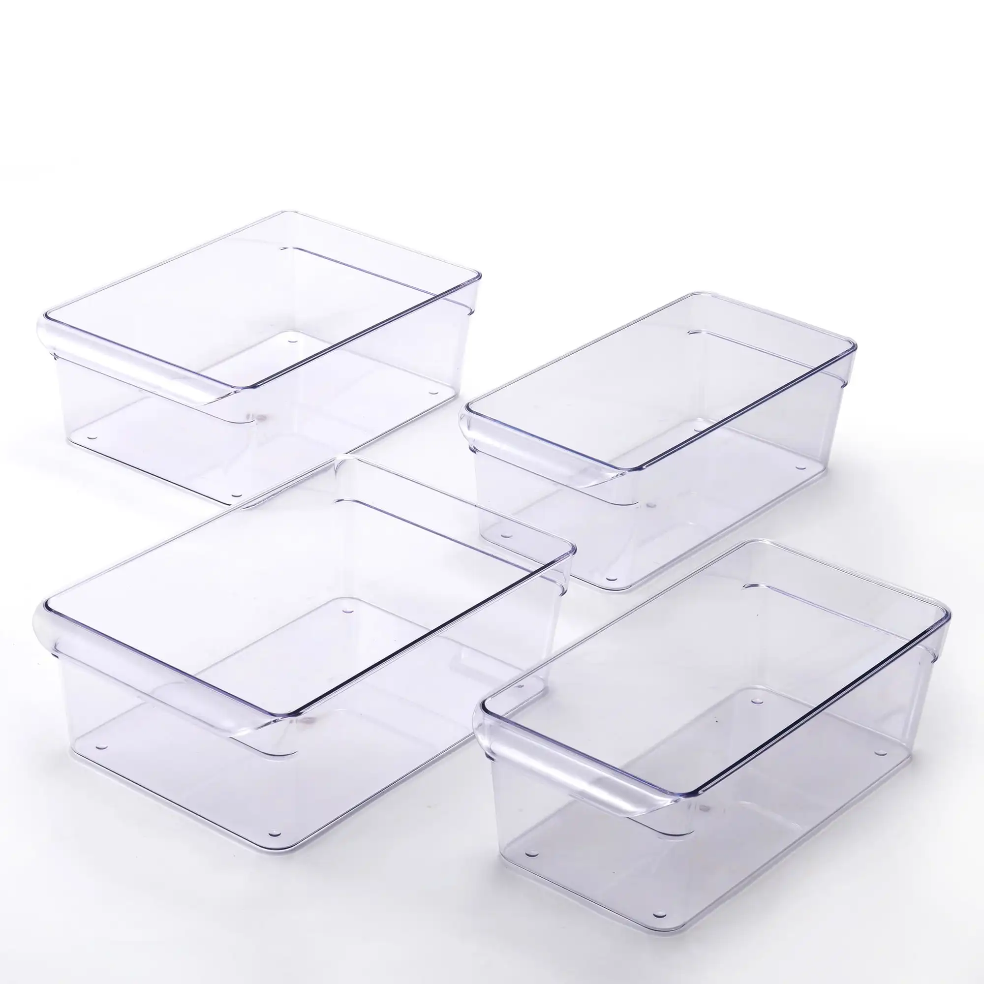 

Clear Plastic Fridge Organization Bin 4-Pack Set, Various Sizes