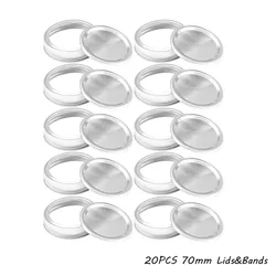Premium Tinplate Split - Type Canning Jar Lids - Regular or Wide Mouth (10/20 Pack) (20PCS 70mm Lid - Bands)