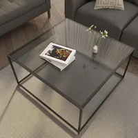 Glass Coffee Tables for Living Room Square Modern Center Table for Small Space,Tempered Glass-top with Sturdy Metal Frame Sofa 1