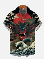 Men's Shirt Dragon Print Casual Daily Tops 3D Printing Short Sleeve Shirt Summer  Fashion Unisex Hawaiian Samurai Cat Shirts 2