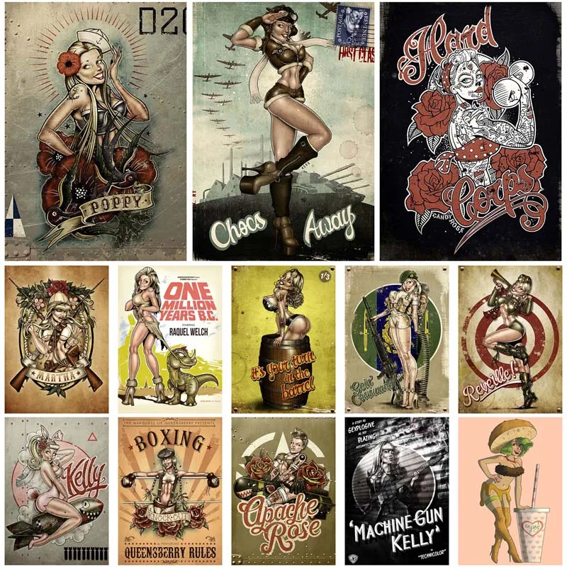 

Pinup Girls Series Posters World War II White Coated Paper Poster DIY Bar Cafe Living Room Decoration Paintings Wall Art Decor