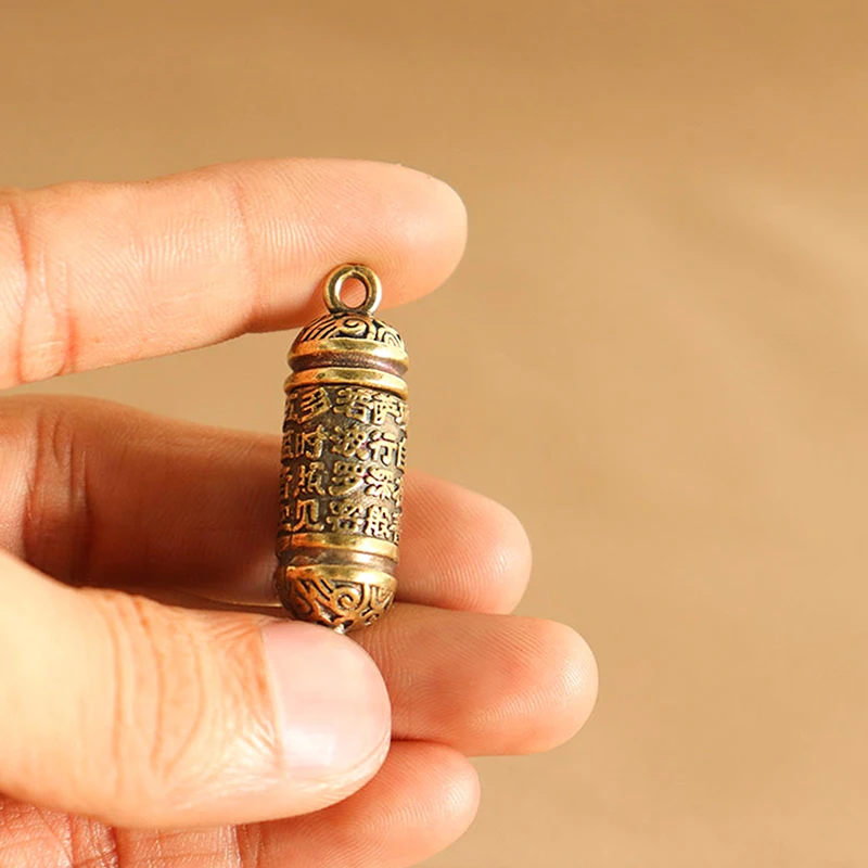 Mini Storage Boxes Hollow Brass Buddha Bottle Sutra Cylinder Pendant Keychain Handmade Vintage Pill Box Container Bottle Keychains Pill Case